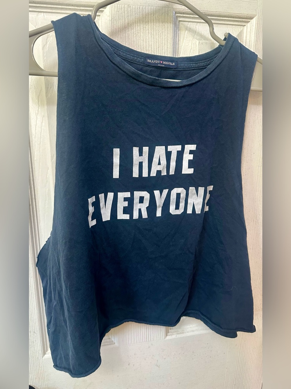 Brandy Melville Navy Graphic Muscle Tank Top - "I Hate Everyone"